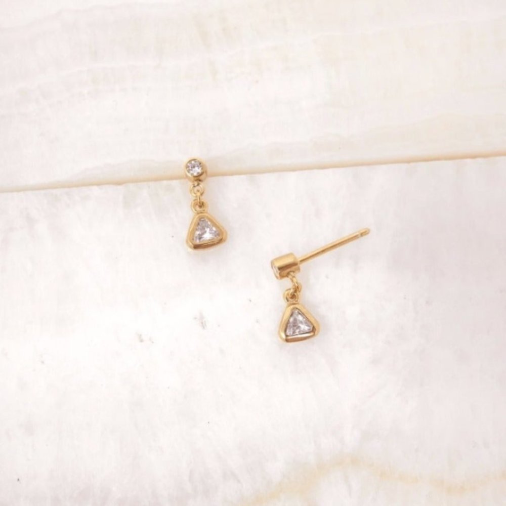 14k gold vermeil bezel triangle earrings